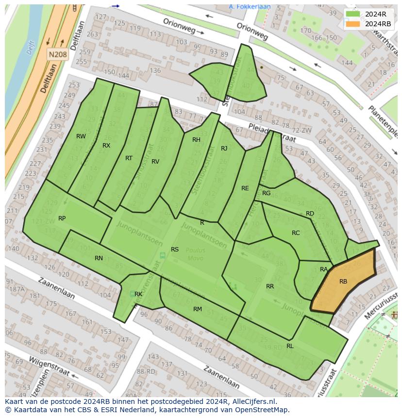 Afbeelding van het postcodegebied 2024 RB op de kaart.