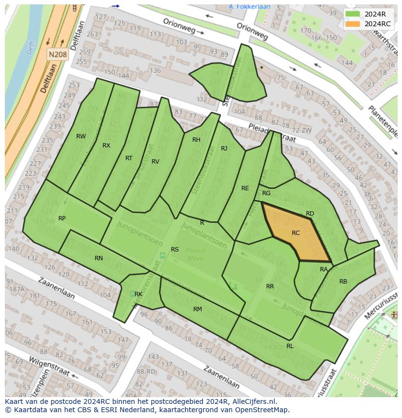 Afbeelding van het postcodegebied 2024 RC op de kaart.