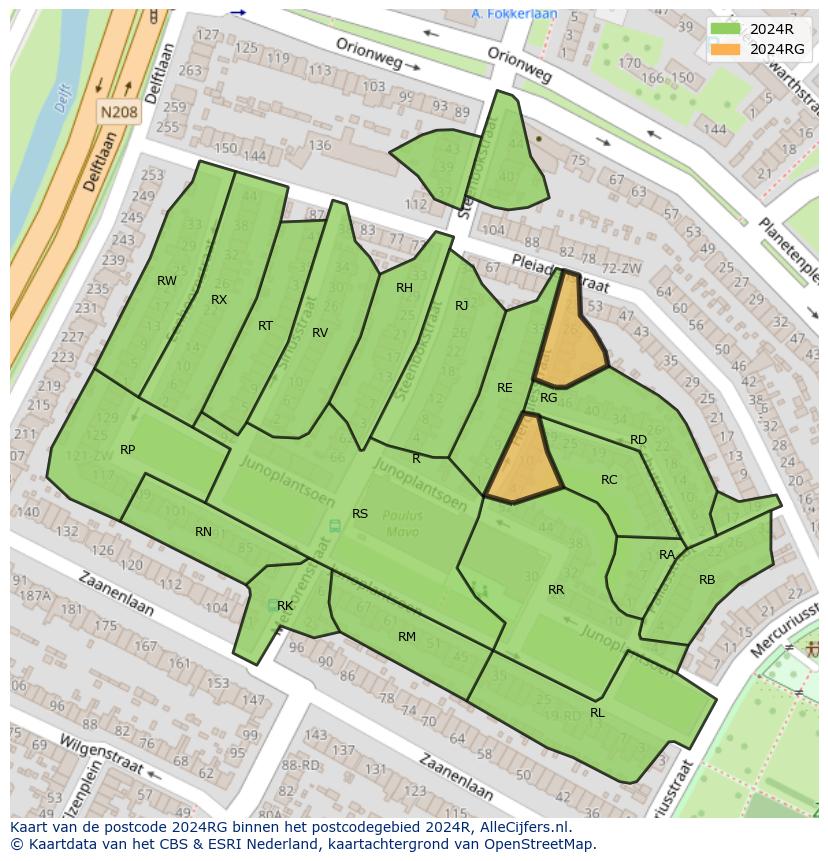 Afbeelding van het postcodegebied 2024 RG op de kaart.
