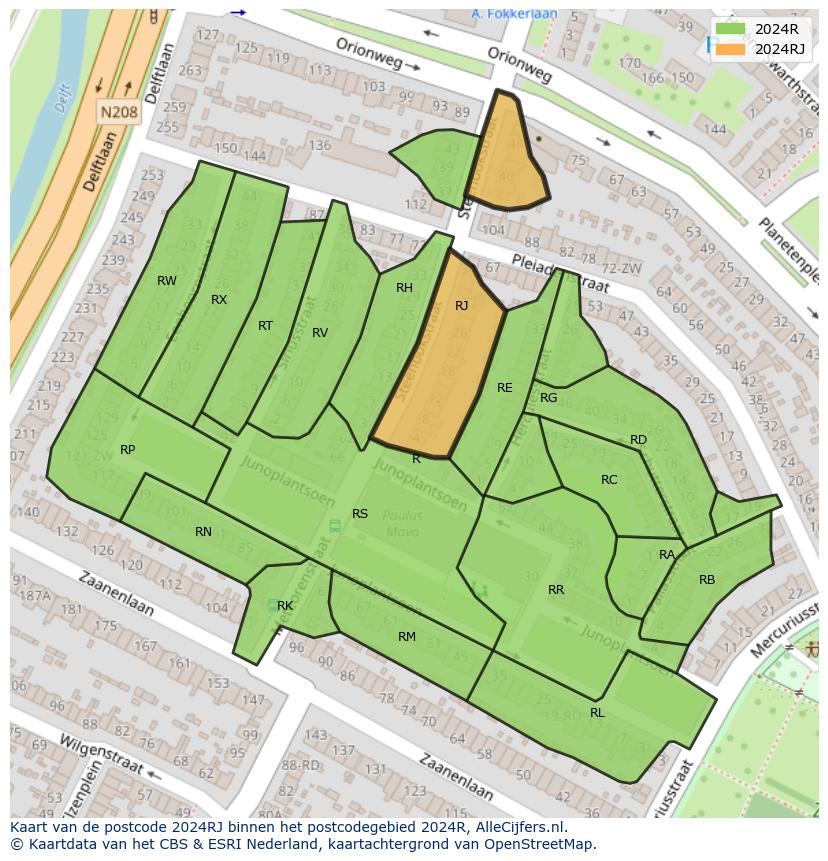 Afbeelding van het postcodegebied 2024 RJ op de kaart.