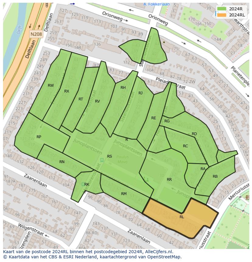 Afbeelding van het postcodegebied 2024 RL op de kaart.