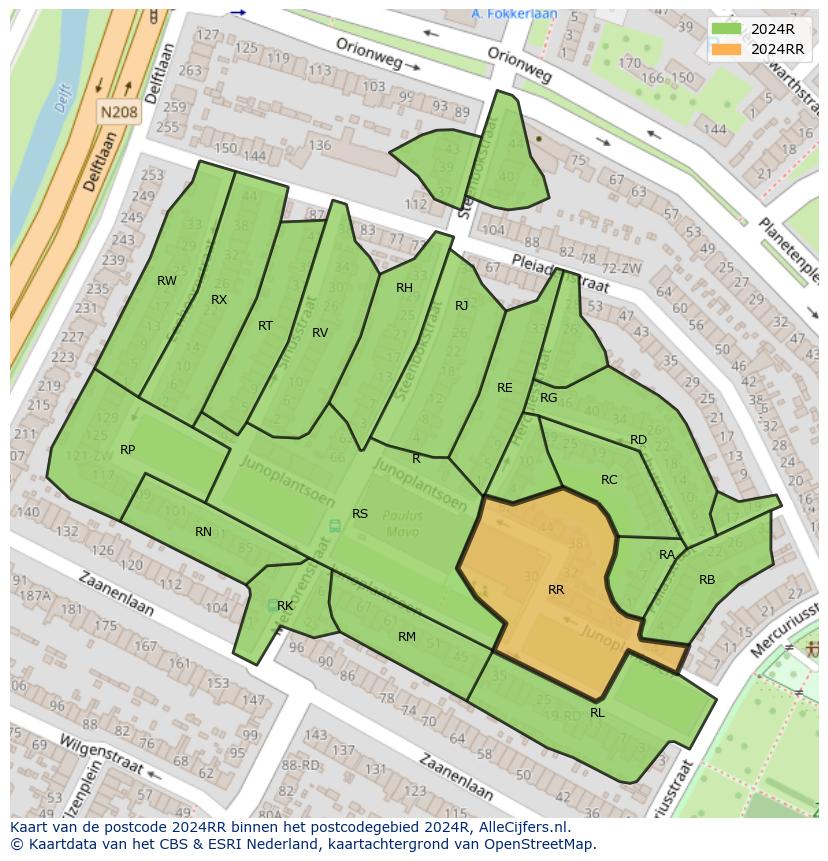 Afbeelding van het postcodegebied 2024 RR op de kaart.