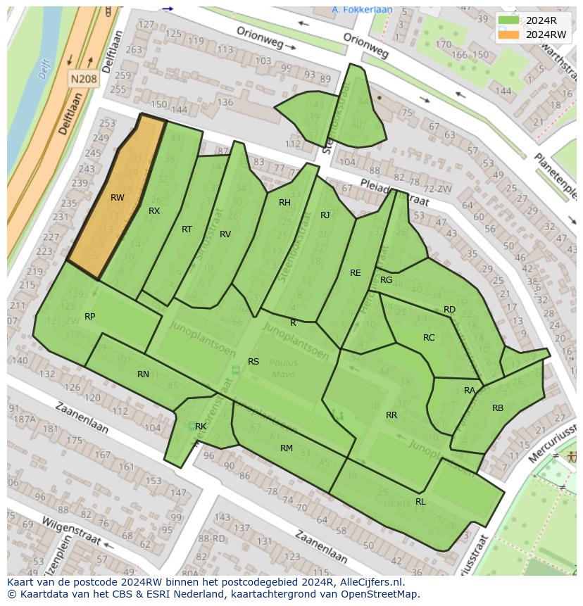 Afbeelding van het postcodegebied 2024 RW op de kaart.