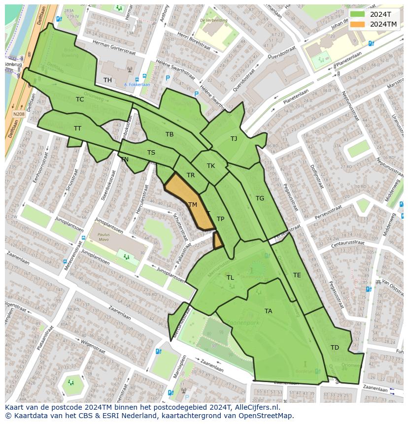 Afbeelding van het postcodegebied 2024 TM op de kaart.
