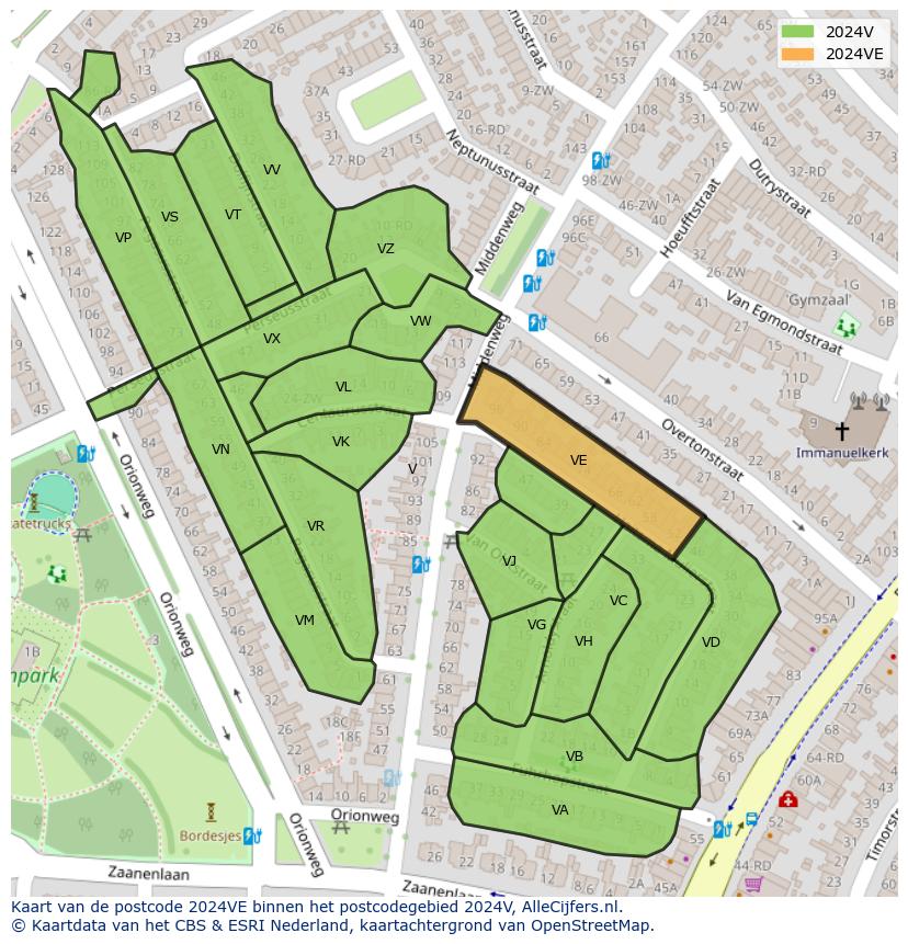 Afbeelding van het postcodegebied 2024 VE op de kaart.