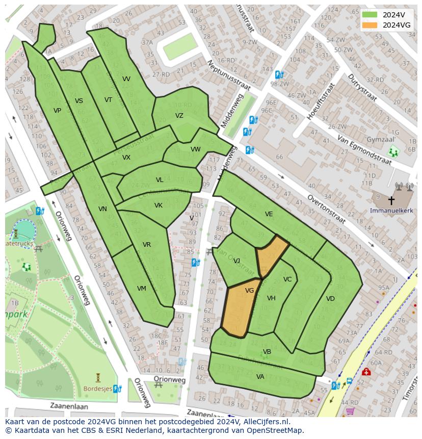 Afbeelding van het postcodegebied 2024 VG op de kaart.