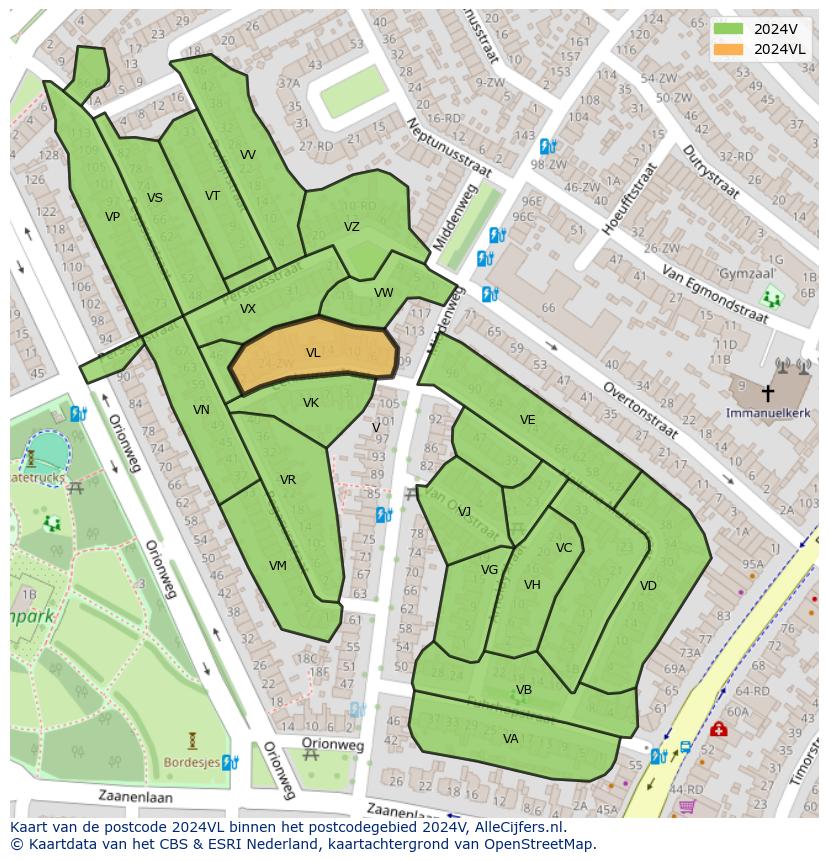 Afbeelding van het postcodegebied 2024 VL op de kaart.