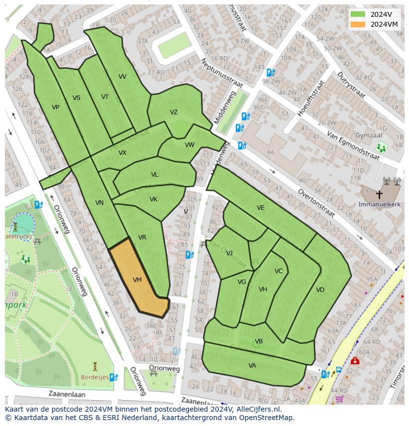 Afbeelding van het postcodegebied 2024 VM op de kaart.