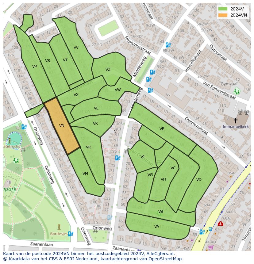 Afbeelding van het postcodegebied 2024 VN op de kaart.