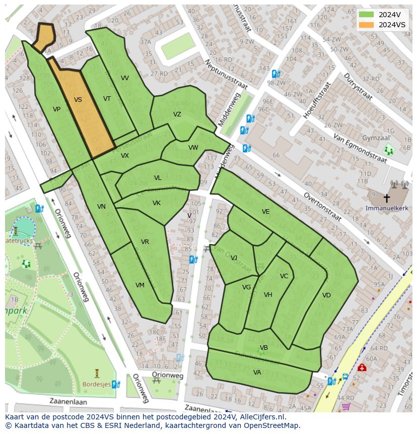 Afbeelding van het postcodegebied 2024 VS op de kaart.