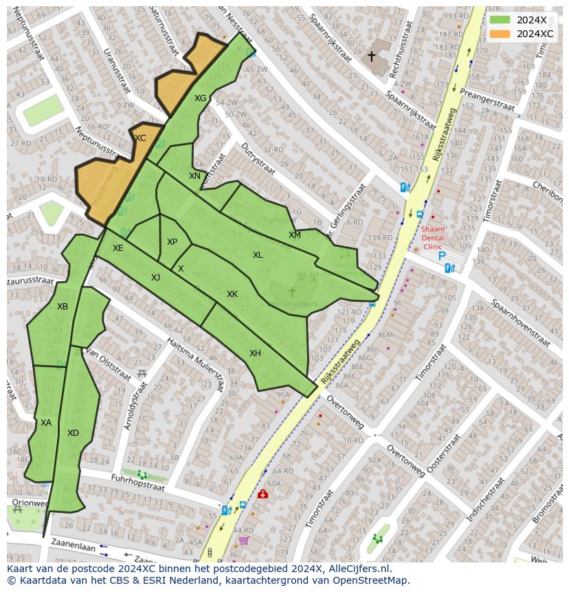 Afbeelding van het postcodegebied 2024 XC op de kaart.