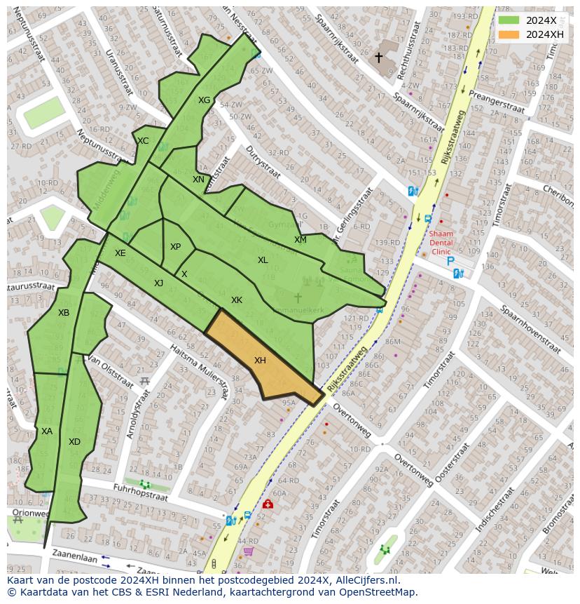 Afbeelding van het postcodegebied 2024 XH op de kaart.