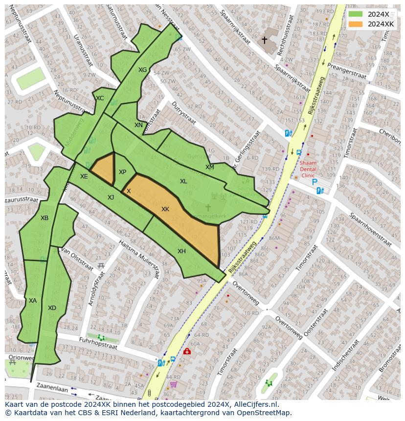 Afbeelding van het postcodegebied 2024 XK op de kaart.