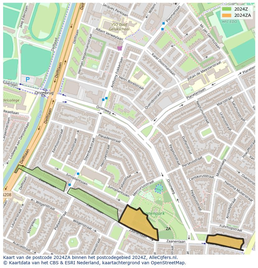 Afbeelding van het postcodegebied 2024 ZA op de kaart.