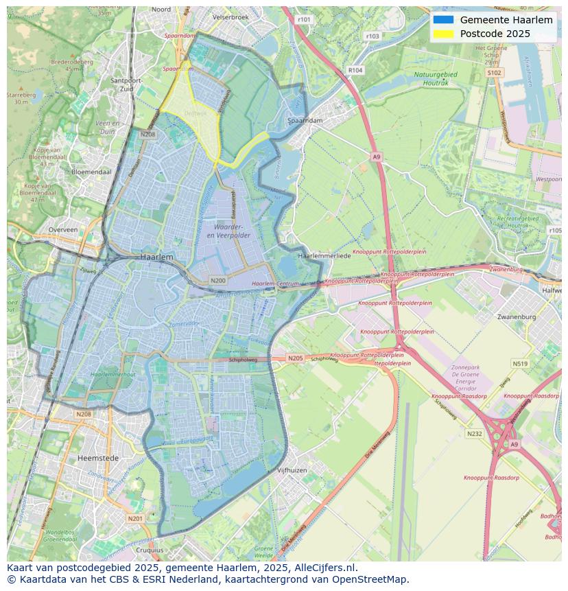 Afbeelding van het postcodegebied 2025 op de kaart.