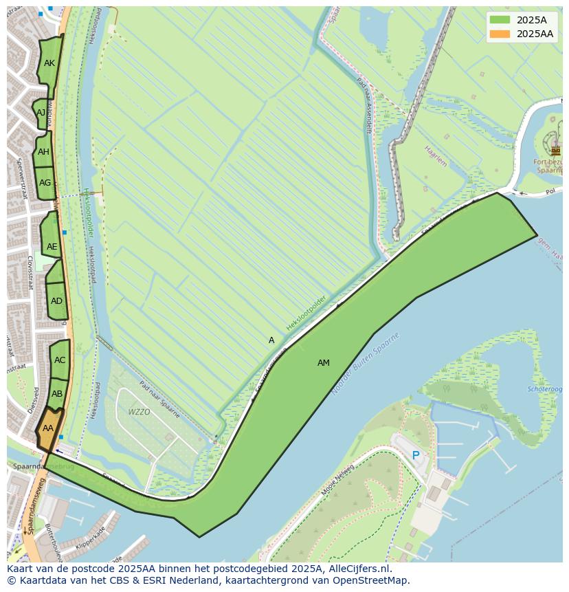 Afbeelding van het postcodegebied 2025 AA op de kaart.