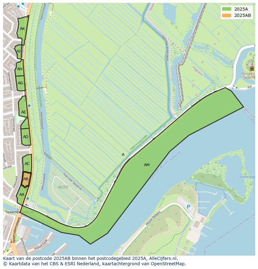 Afbeelding van het postcodegebied 2025 AB op de kaart.
