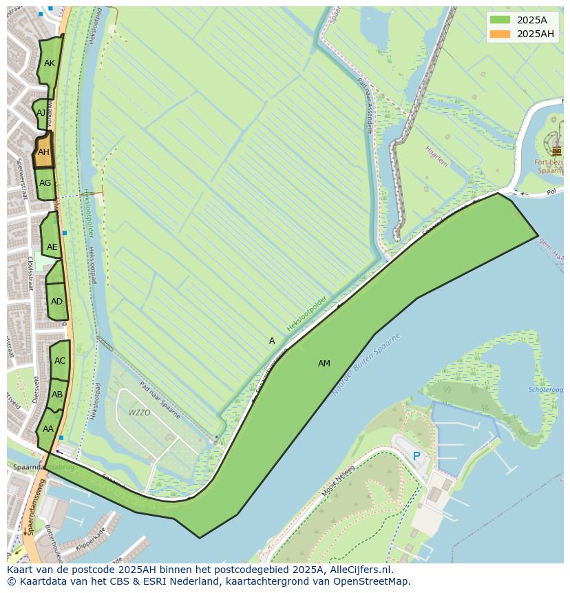 Afbeelding van het postcodegebied 2025 AH op de kaart.