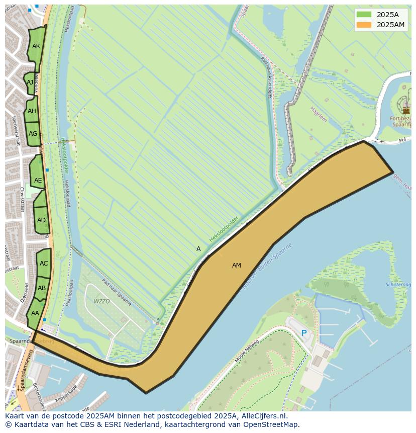 Afbeelding van het postcodegebied 2025 AM op de kaart.