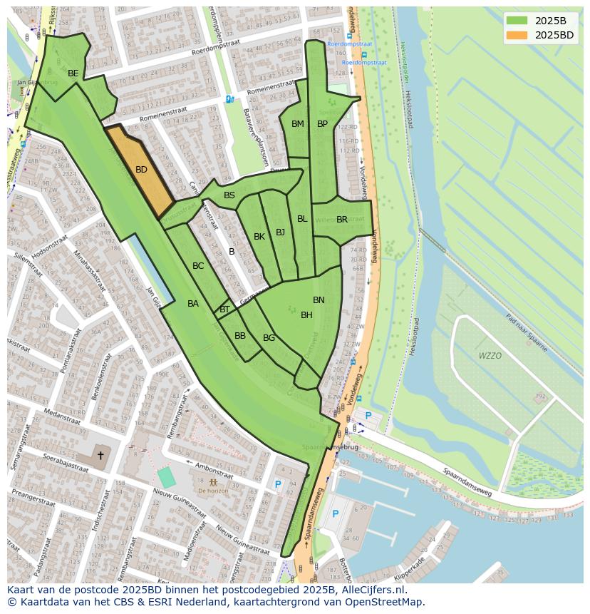 Afbeelding van het postcodegebied 2025 BD op de kaart.