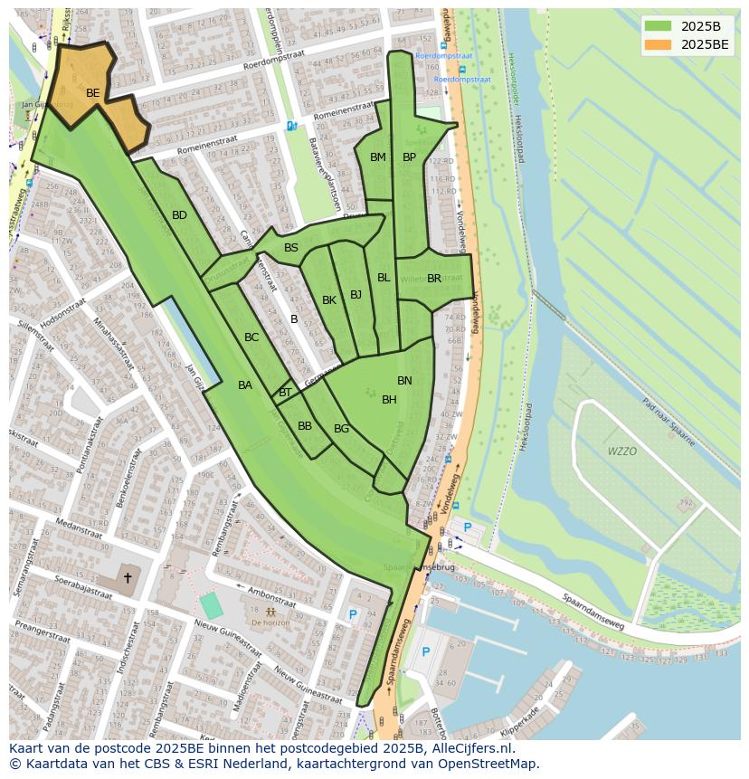 Afbeelding van het postcodegebied 2025 BE op de kaart.