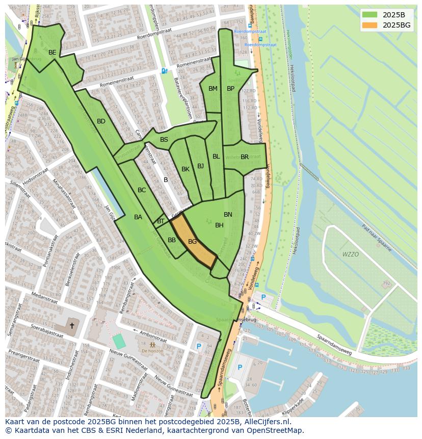 Afbeelding van het postcodegebied 2025 BG op de kaart.