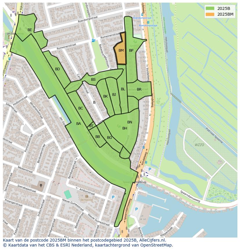 Afbeelding van het postcodegebied 2025 BM op de kaart.