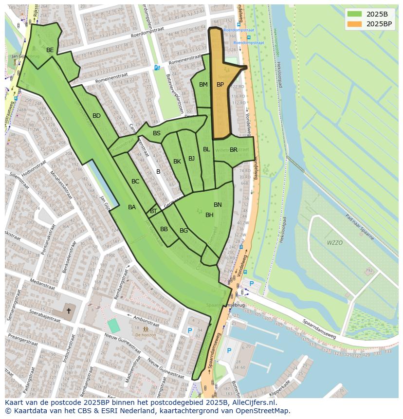 Afbeelding van het postcodegebied 2025 BP op de kaart.