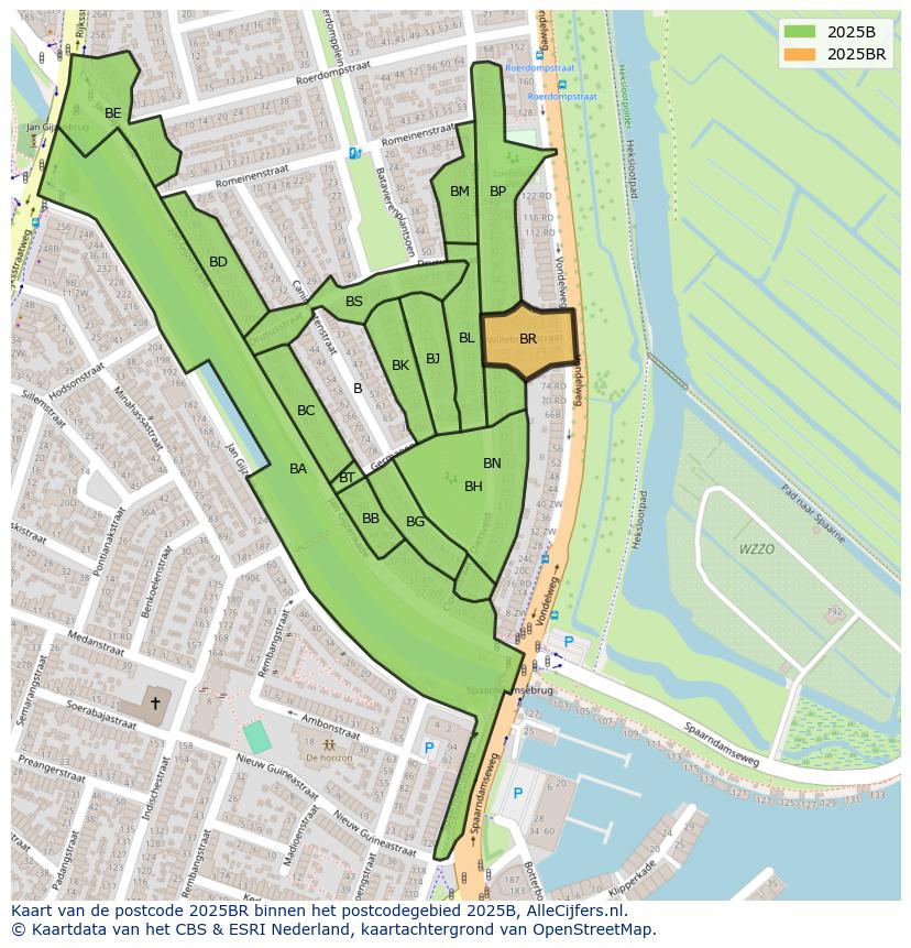 Afbeelding van het postcodegebied 2025 BR op de kaart.