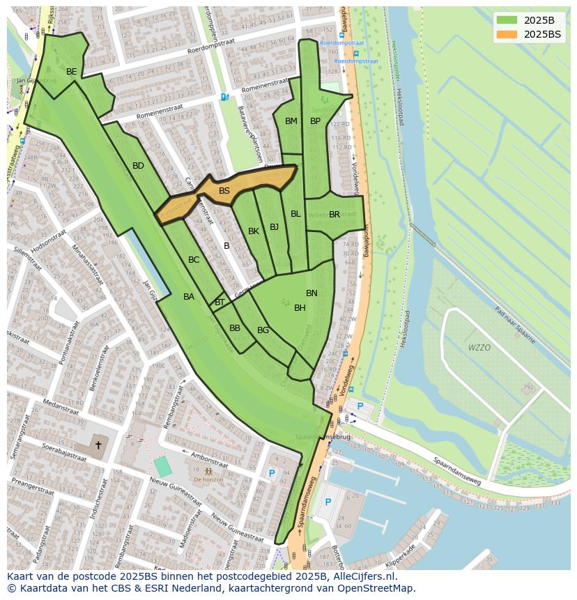 Afbeelding van het postcodegebied 2025 BS op de kaart.