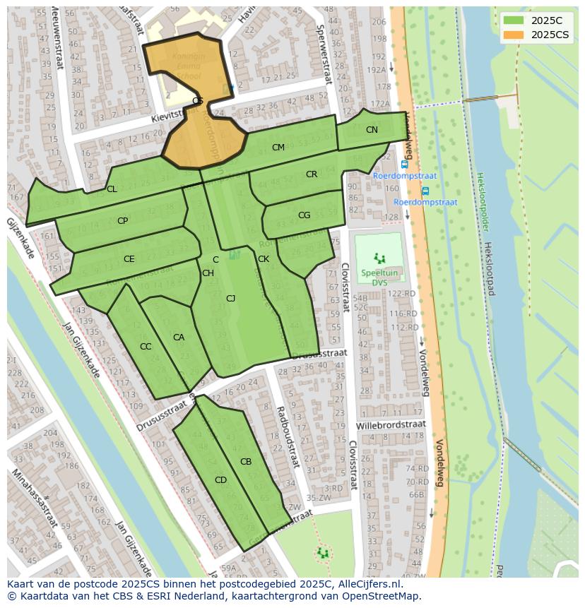 Afbeelding van het postcodegebied 2025 CS op de kaart.