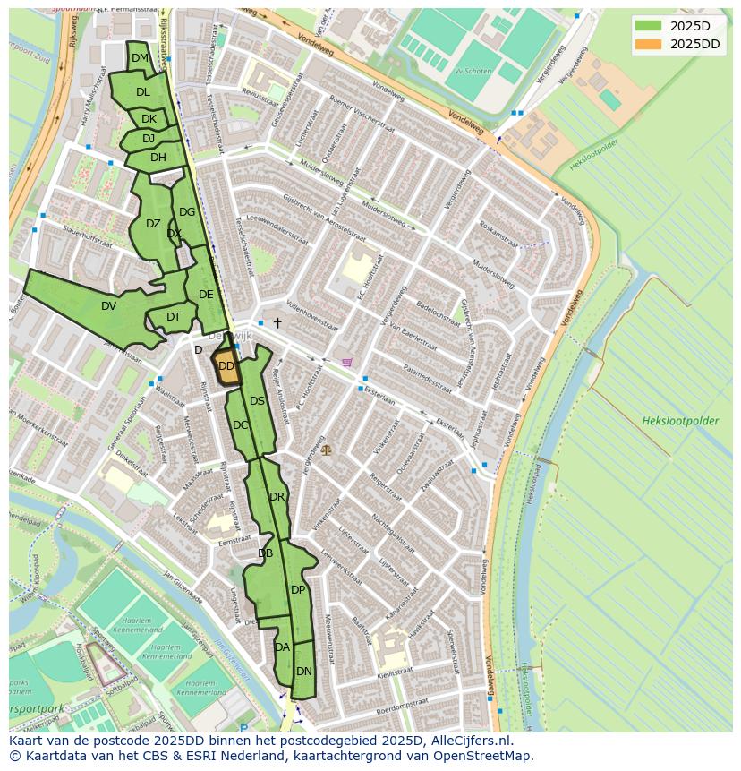 Afbeelding van het postcodegebied 2025 DD op de kaart.