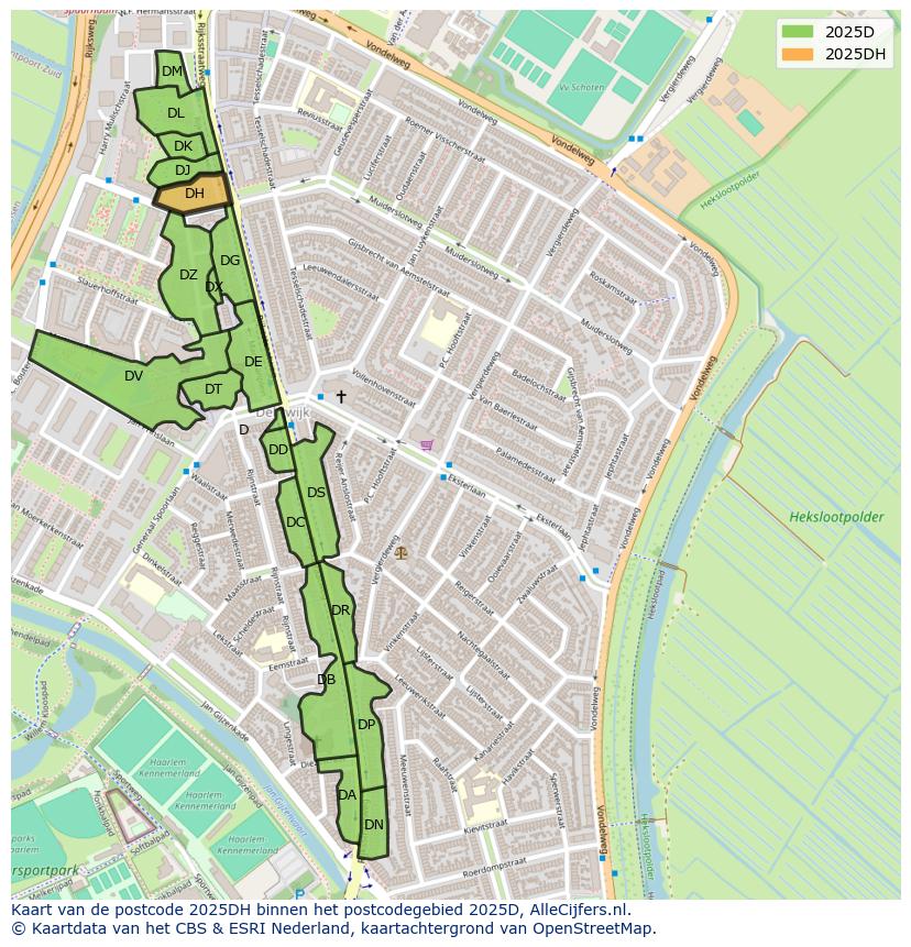 Afbeelding van het postcodegebied 2025 DH op de kaart.