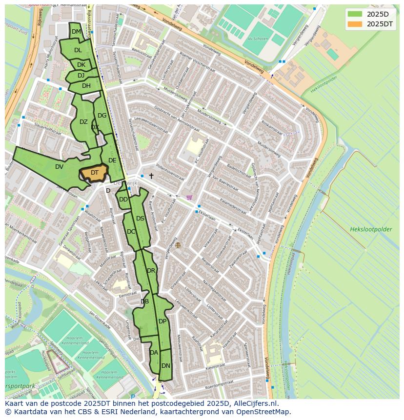 Afbeelding van het postcodegebied 2025 DT op de kaart.