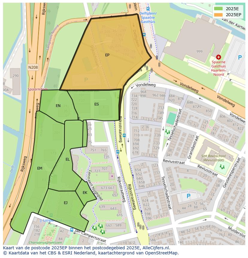 Afbeelding van het postcodegebied 2025 EP op de kaart.