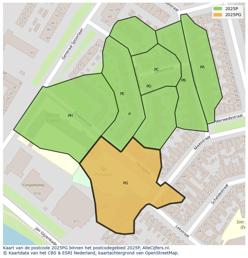 Afbeelding van het postcodegebied 2025 PG op de kaart.