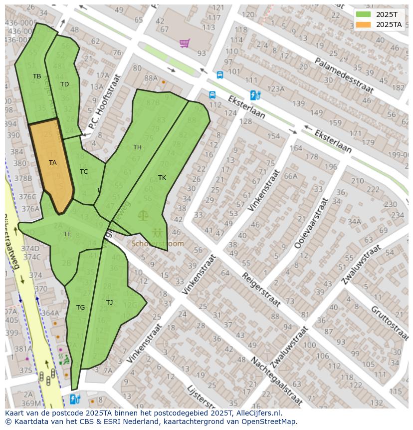 Afbeelding van het postcodegebied 2025 TA op de kaart.