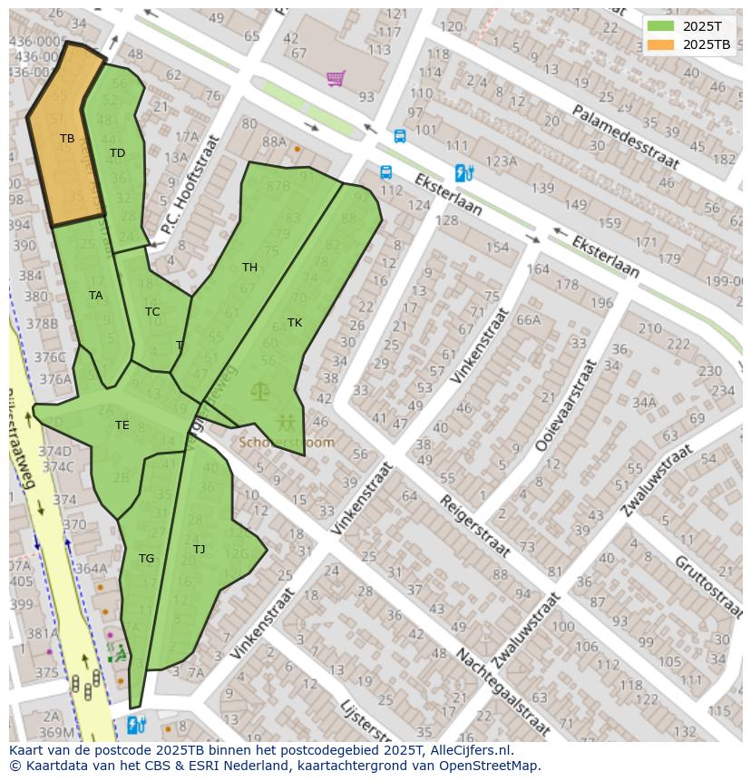 Afbeelding van het postcodegebied 2025 TB op de kaart.