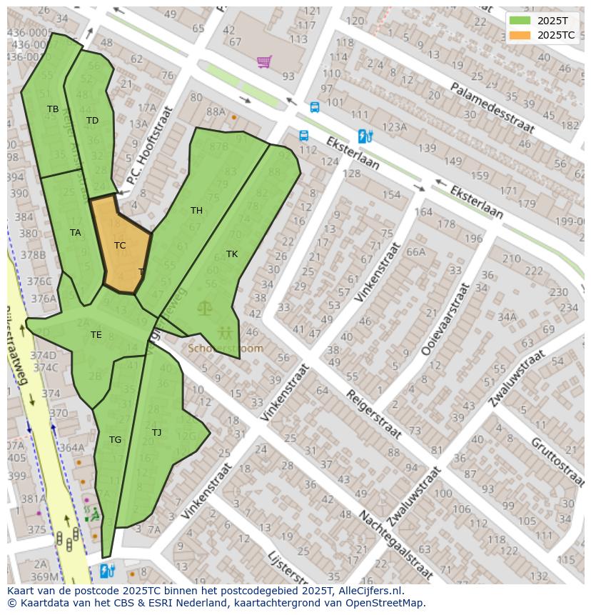 Afbeelding van het postcodegebied 2025 TC op de kaart.