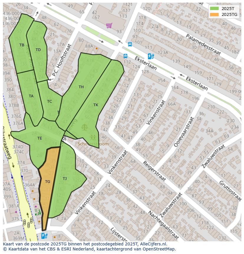 Afbeelding van het postcodegebied 2025 TG op de kaart.