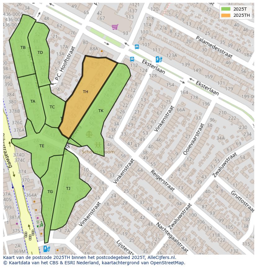 Afbeelding van het postcodegebied 2025 TH op de kaart.