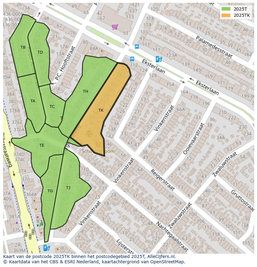 Afbeelding van het postcodegebied 2025 TK op de kaart.