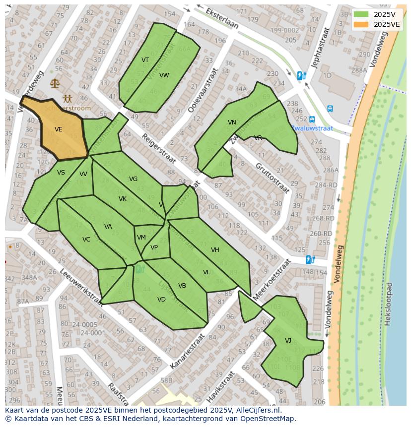 Afbeelding van het postcodegebied 2025 VE op de kaart.