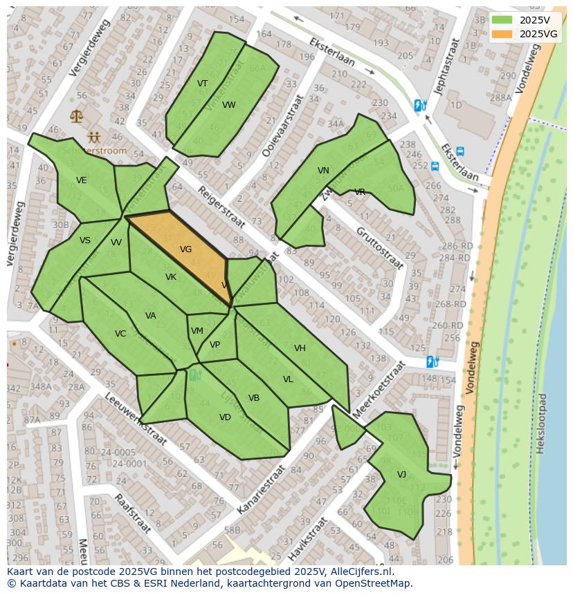 Afbeelding van het postcodegebied 2025 VG op de kaart.