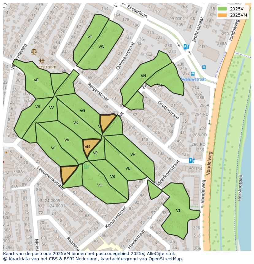 Afbeelding van het postcodegebied 2025 VM op de kaart.