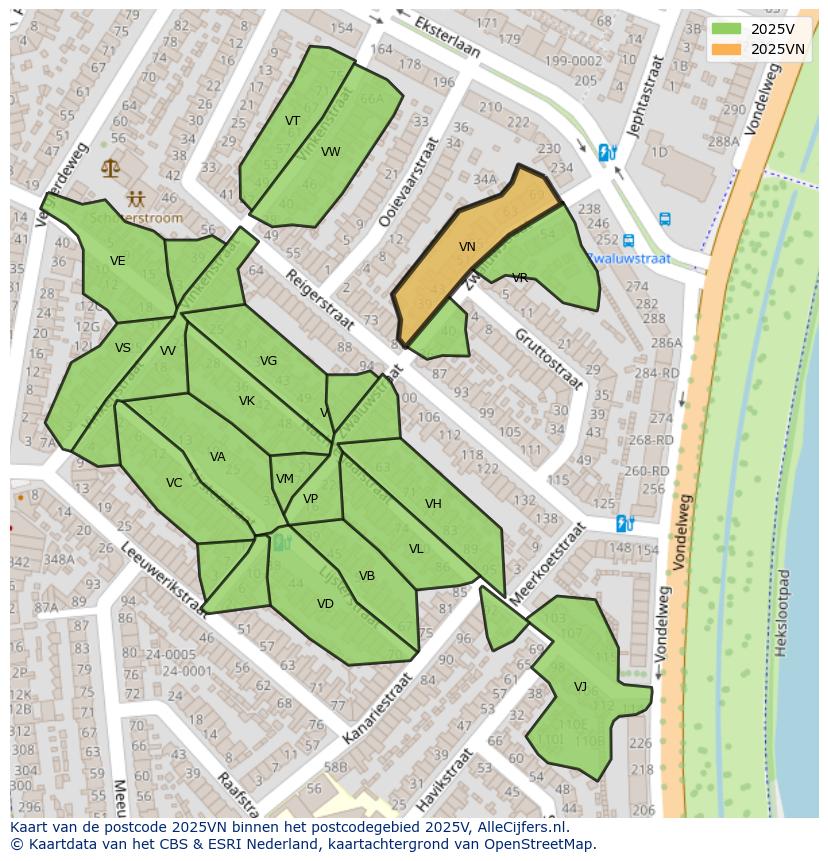 Afbeelding van het postcodegebied 2025 VN op de kaart.