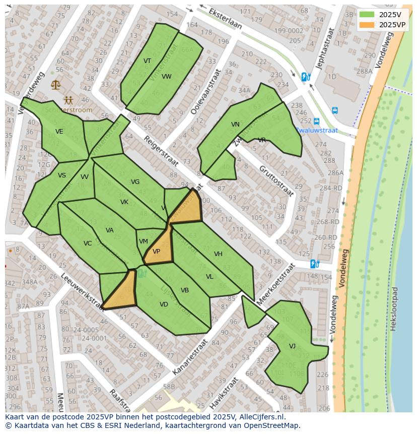Afbeelding van het postcodegebied 2025 VP op de kaart.