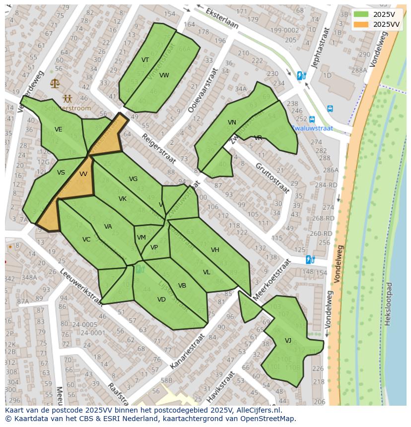 Afbeelding van het postcodegebied 2025 VV op de kaart.