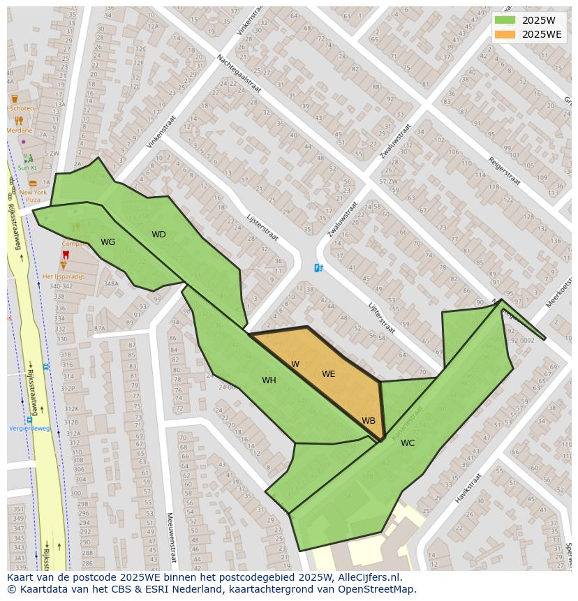 Afbeelding van het postcodegebied 2025 WE op de kaart.