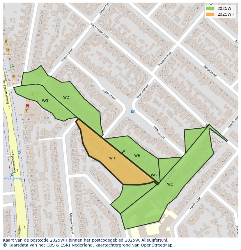 Afbeelding van het postcodegebied 2025 WH op de kaart.